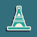 Green Eiffel tower icon isolated on green background. France Paris landmark symbol. Long shadow style. Vector Royalty Free Stock Photo