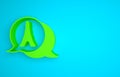 Green Eiffel tower icon isolated on blue background. France Paris landmark symbol. Minimalism concept. 3D render