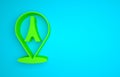 Green Eiffel tower icon isolated on blue background. France Paris landmark symbol. Minimalism concept. 3D render