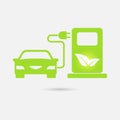 Green electric car charging point icon vector