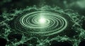 green electric energy swirl with glowing particles and abstract wireframe network structure Royalty Free Stock Photo