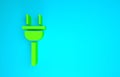 Green Electric plug icon isolated on blue background. Concept of connection and disconnection of the electricity Royalty Free Stock Photo