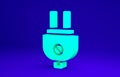 Green Electric plug icon isolated on blue background. Concept of connection and disconnection of the electricity Royalty Free Stock Photo