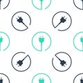 Green Electric plug icon isolated seamless pattern on white background. Concept of connection and disconnection of the Royalty Free Stock Photo