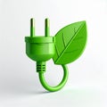 Green Electric Plug with Leaf on White Background Royalty Free Stock Photo