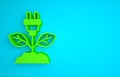 Green Electric saving plug in leaf icon isolated on blue background. Save energy electricity. Environmental protection Royalty Free Stock Photo