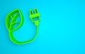 Green Electric saving plug in leaf icon isolated on blue background. Save energy electricity. Environmental protection Royalty Free Stock Photo