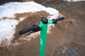 Olsztyn, Poland - 24 February 2021 - green electric scooters in Olsztyn on the streets