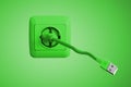 Green electric socket on the wall and usb cord Royalty Free Stock Photo
