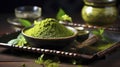 Green Elegance - The Ritual of Organic Matcha Tea Preparation. Generative AI