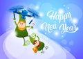 Green Elf Flying On Drone Present Delivery, Happy New Year Merry Christmas Holiday Banner