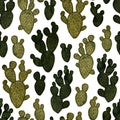 Green embroidery cacti from fabric, collage, seamless pattern, handmade