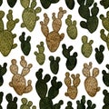 Green embroidery cacti from fabric, collage, seamless pattern, handmade