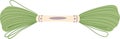 Green embroidery floss wound around a label, useful for needlework, sewing, and crafting projects, representing Royalty Free Stock Photo