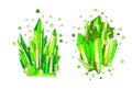 Green emerald crystal, cartoon cute vector Quartz illustration. Quartz Crystal druse, green princess grain and crown on