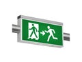Green emergency exit sign with walking and running figures Royalty Free Stock Photo