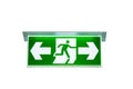 Green emergency exit sign the way to escape isolated clipping pa