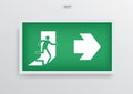 Green emergency fire exit door symbol. Vector