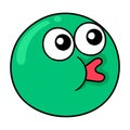 Green emoji ball with lips kissing expression, doodle icon drawing