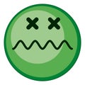 Green emoji with crossed out eyes. Dead face expression. Intoxication symbol Royalty Free Stock Photo