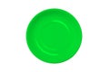 Green empty plate isolated on a white background. A top view of a flat layout