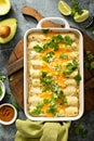 Green enchiladas casserole in a baking dish Royalty Free Stock Photo