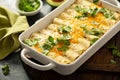 Green enchiladas casserole in a baking dish Royalty Free Stock Photo