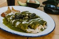 Green enchiladas mexican food with tomato sauce and cheese in mexico Royalty Free Stock Photo