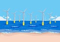 Wind farm in the sea near the beach Royalty Free Stock Photo