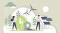 Green energy and alternative eco friendly future technology, solar panels, windmill