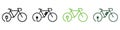 Green Energy Bike Line and Silhouette Icon Color Set. Ecological Electric Bicycle. Electricity Power Eco Bike with