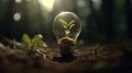 Green Energy and a Bright Future A Light Bulb in Soil. New Ideas for Sustainable Solutions. AI generated. Generative ai