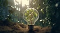 Green Energy and a Bright Future A Light Bulb in Soil. New Ideas for Sustainable Solutions. AI generated. Generative ai