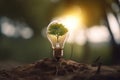 Green Energy and a Bright Future A Light Bulb in Soil. New Ideas for Sustainable Solutions. AI generated, human enhanced