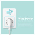 Green energy concept background with wind power and electric plug Royalty Free Stock Photo