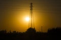 Green energy concept, Electricity station, Close up high voltage power lines at sunset. electricity distribution station Royalty Free Stock Photo