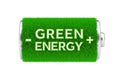 Green Energy Concept. Fully Charget Green Grass Battery with Green Energy Sign. 3d Rendering
