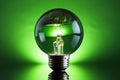 Green energy concept lightbulb created with generative AI technology