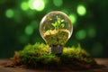 Green energy concept lightbulb created with generative AI technology