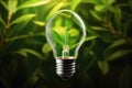 Green energy concept lightbulb created with generative AI technology