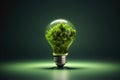 Green energy concept lightbulb created with generative AI technology