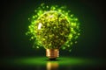 Green energy concept lightbulb created with generative AI technology