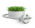 Green energy concept with plug and round pot with grass. Royalty Free Stock Photo