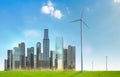 Green energy concept with urban wind mill farm Royalty Free Stock Photo