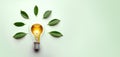 Green Energy Concepts. Wireless Light Bulb surrounded by Green Leaf as Sign of Light On. Carbon Neutral and Emission ,ESG for Royalty Free Stock Photo