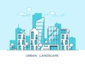 Green energy and eco friendly city. Modern architecture, buildings, skyscrapers. Flat vector illustration. 3d style. Royalty Free Stock Photo