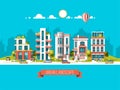 Green energy and eco friendly city. Modern architecture, buildings, skyscrapers. Flat vector illustration. 3d style. Royalty Free Stock Photo