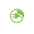 Green energy Electrical plug logo Royalty Free Stock Photo