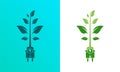 Green energy electricity, electric plug icon sign with cable and leaf vector Illustration Royalty Free Stock Photo