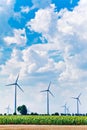 Green energy feeld wind turbines Royalty Free Stock Photo